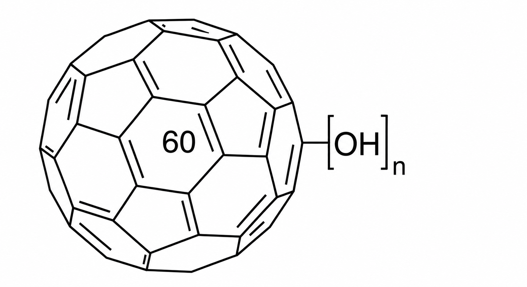 Illustrative structural formula of hydroxylated C60 fullerene, C60(OH)n